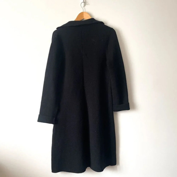 Eileen Fisher 100% Merino Wool Collared Long Line Knit Cardigan  Coat Black M - Picture 3 of 5